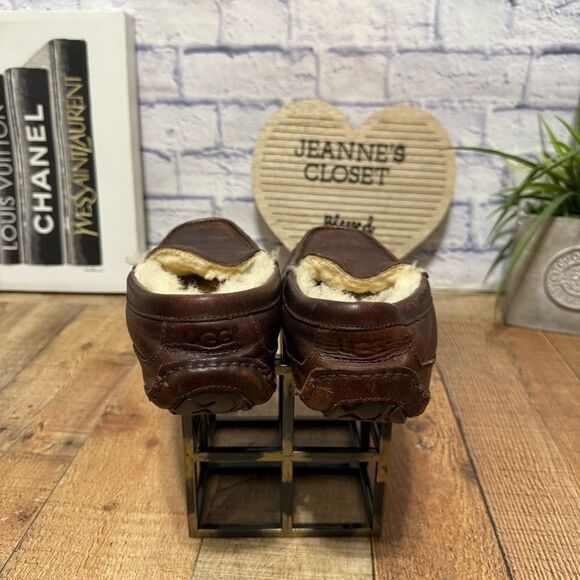 Ugg Ascot Slippers Men's Sz 8 Brown Leather Shearling Slip On Casual Shoe - Picture 6 of 10